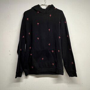 Eighty Eight Brand Black Pink Flamingo Hoodie Size XL Embroidered All Over